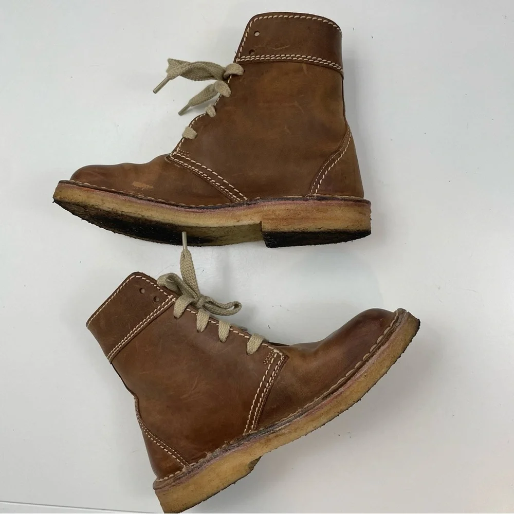 Women’s Brown Lace-Up Leather Boots with Cream Laces - Picture 4 of 15